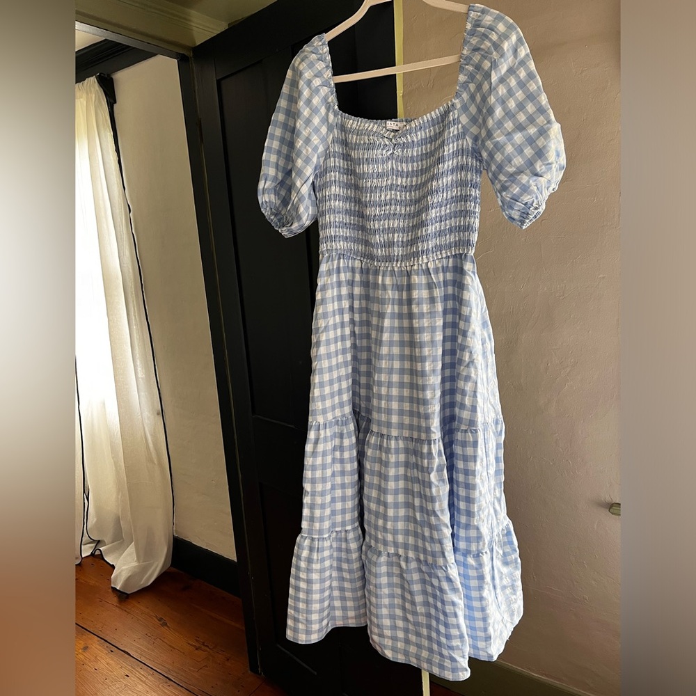 Gingham Smocked Midi Dress